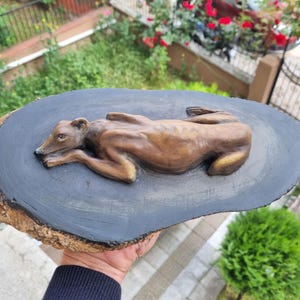 Whippet Dog Sculpture on Wooden Base, Greyhound Statue, Clay Sighthound Home Decor image 14
