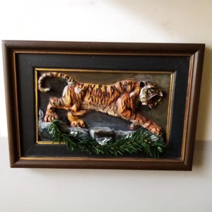 Handmade Tiger Relief Sculpture Wall Art, Wildlife Wall Decor, Jungle Themed Gift image 12