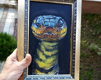 Hyper Realistic Hand-Painted Snake Wall Art, Reptile Acrylic Painting, Original Serpent Decor