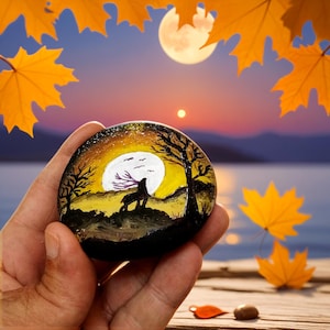Deer and Sunset hand painted stone, animal stone painting art, Rock painting,   pebble art, wildlife lovers gift