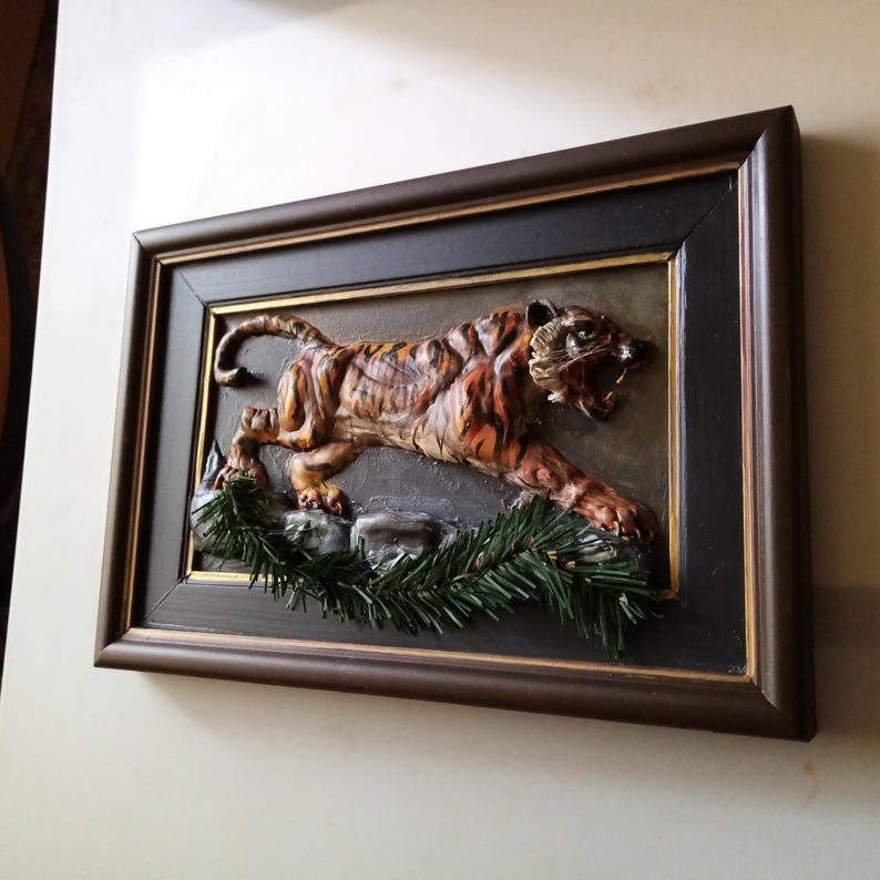 Handmade Tiger Relief Sculpture Wall Art, Wildlife Wall Decor, Jungle Themed Gift image 8