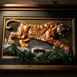 Handmade Tiger Relief Sculpture Wall Art, Wildlife Wall Decor, Jungle Themed Gift image 9