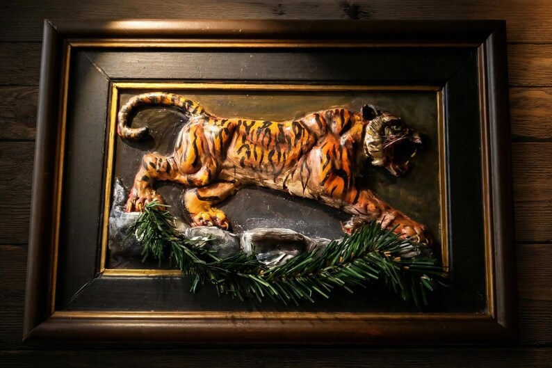 Handmade Tiger Relief Sculpture Wall Art, Wildlife Wall Decor, Jungle Themed Gift image 9