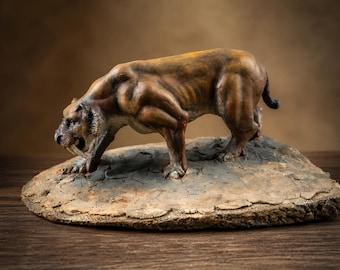 Smilodon Sculpture, Handmade Saber-Toothed Cat, Prehistoric Animal Art