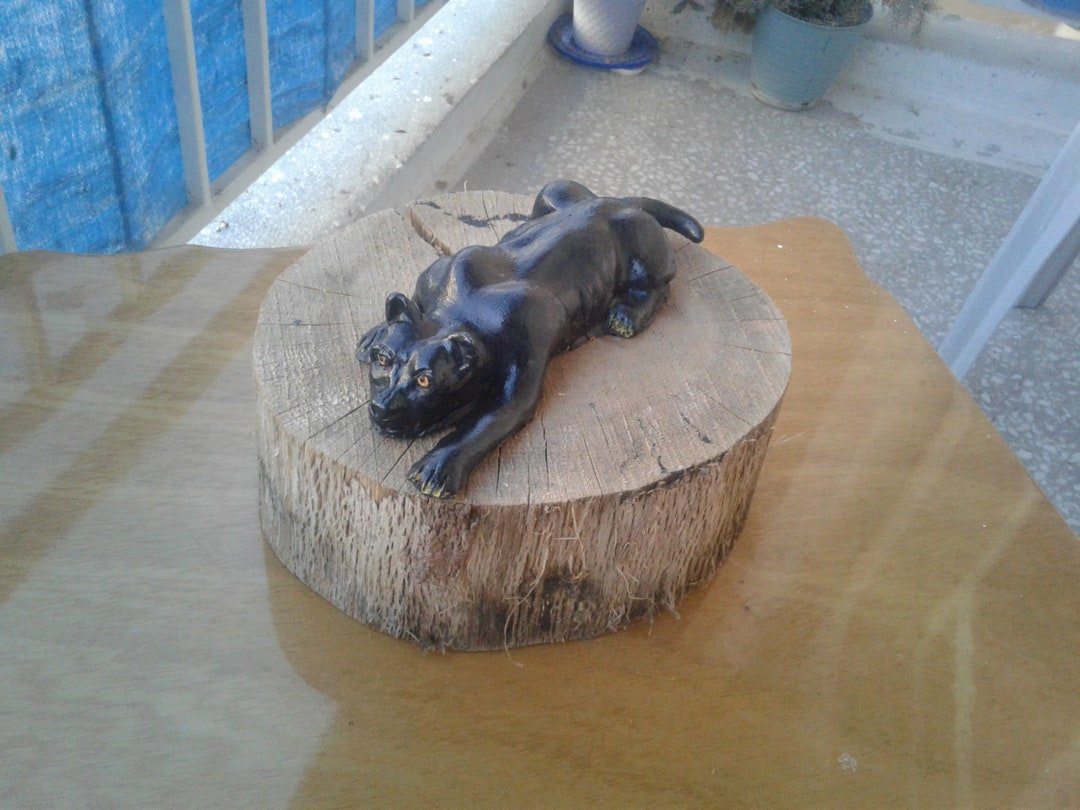 Black Panther Sculpture. Clay Figurine for Home Decor. Unique Gift for