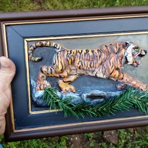 Handmade Tiger Relief Sculpture Wall Art, Wildlife Wall Decor, Jungle Themed Gift image 7