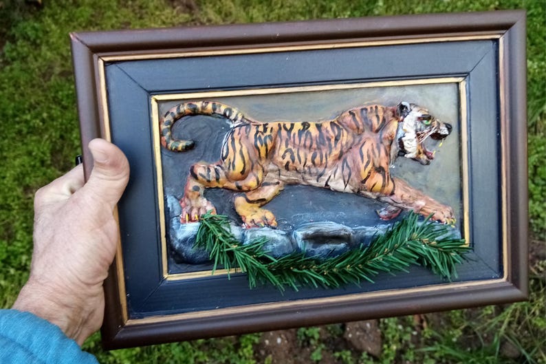 Handmade Tiger Relief Sculpture Wall Art, Wildlife Wall Decor, Jungle Themed Gift image 7