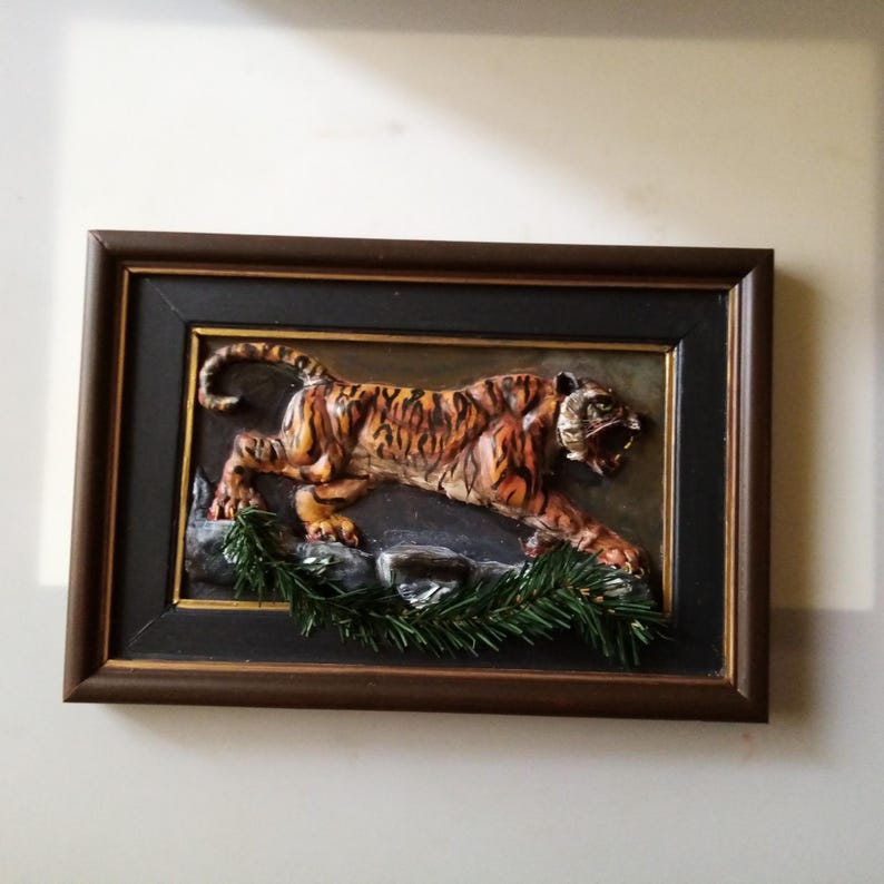 Handmade Tiger Relief Sculpture Wall Art, Wildlife Wall Decor, Jungle Themed Gift image 14
