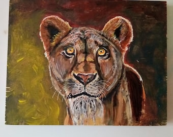 Hand Painted Lion Wood Wall Art, Wildlife Painting, African Safari Decor, Man Cave Gift