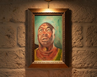 Handgeschilderd portret van John Coffey, emotioneel schilderij van een gevangenisscène, Green Mile Art