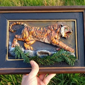 Handmade Tiger Relief Sculpture Wall Art, Wildlife Wall Decor, Jungle Themed Gift image 5