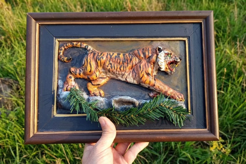 Handmade Tiger Relief Sculpture Wall Art, Wildlife Wall Decor, Jungle Themed Gift image 5