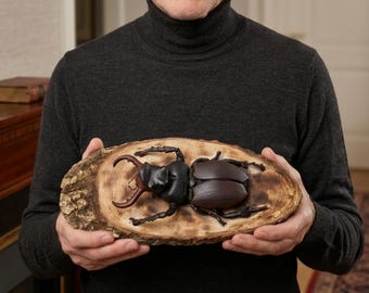 Giant Stag beetle clay sculpture, hand-sculpted insect art, lifelike desk decor