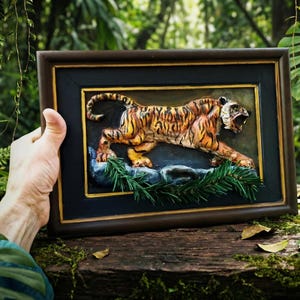 Handmade Tiger Relief Sculpture Wall Art, Wildlife Wall Decor, Jungle Themed Gift image 4