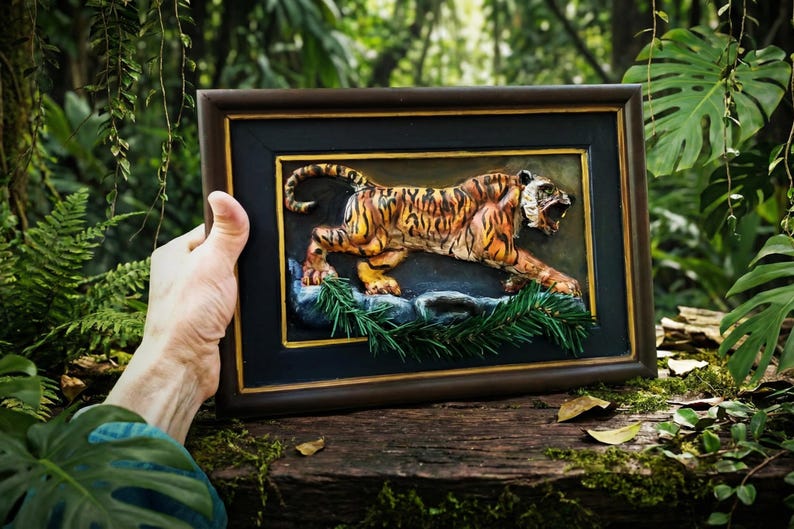 Handmade Tiger Relief Sculpture Wall Art, Wildlife Wall Decor, Jungle Themed Gift image 4