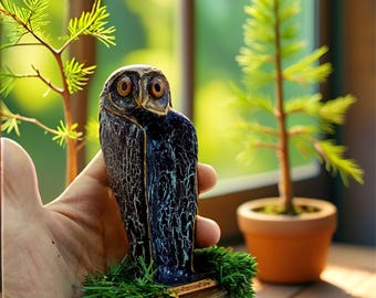 Owl Clay Figurine - Forest Spirit Sculpture - Wildlife Home Decor