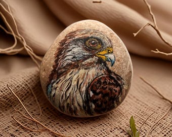 Falcon Acrylic Painting on Stone, Bird of prey Painted Rock, Gift for her