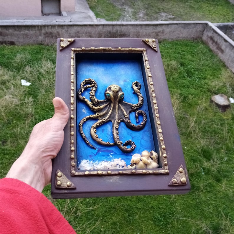 Octopus Relief Sculpture Wall Art, Ocean Lovers Gift, Coastal Wall Decor image 4