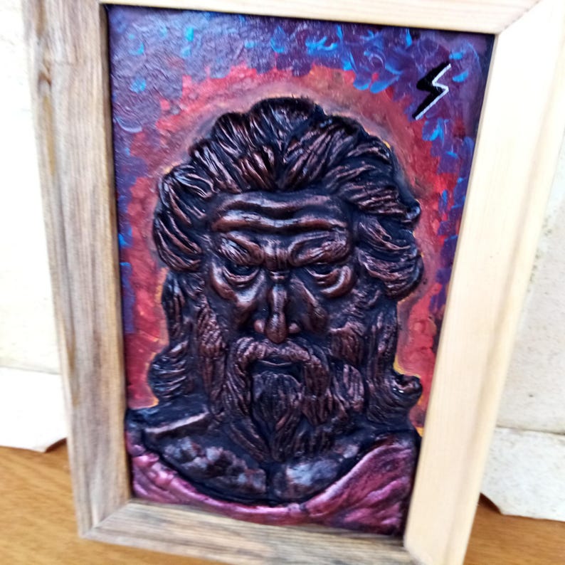 Handmade Zeus Clay Bas Relief, Unique Wall Art for Home Decor, Perfect