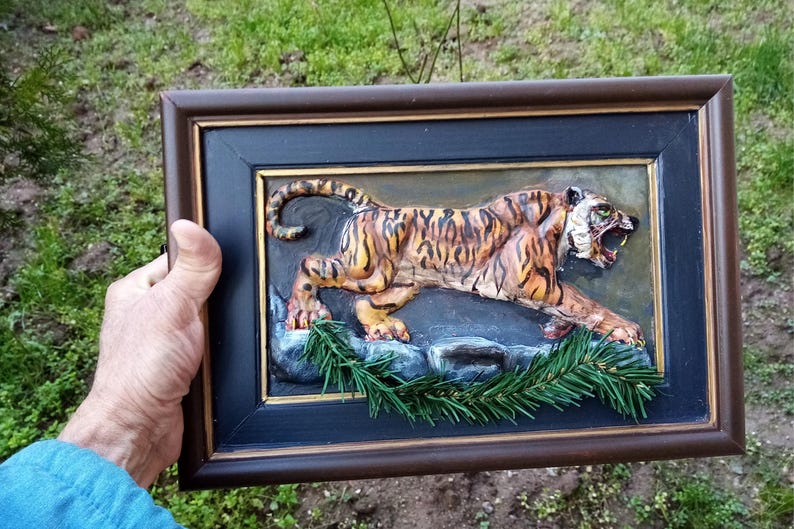 Handmade Tiger Relief Sculpture Wall Art, Wildlife Wall Decor, Jungle Themed Gift image 6