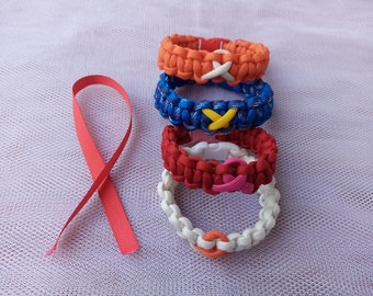 Bracelet en paracorde de sensibilisation au cancer. Bracelet de survie, honorer les combattants du cancer | Choisissez l'espoir