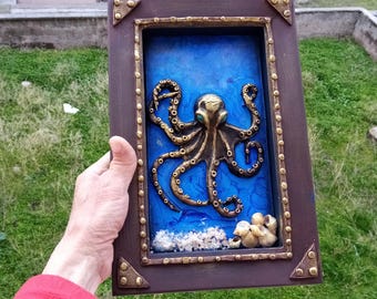 Octopus Relief Sculpture Wall Art, Ocean Lovers Gift, Coastal Wall Decor