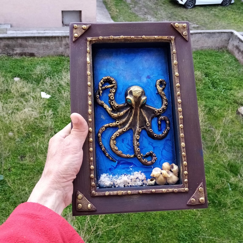 Octopus Relief Sculpture Wall Art, Ocean Lovers Gift, Coastal Wall Decor image 1