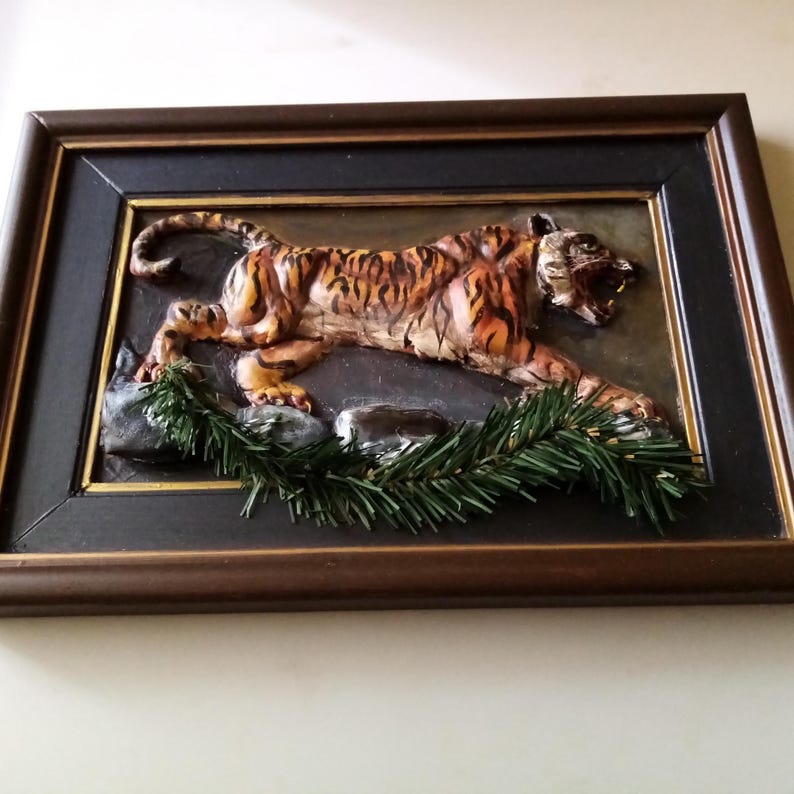 Handmade Tiger Relief Sculpture Wall Art, Wildlife Wall Decor, Jungle Themed Gift image 11