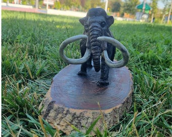 Handmade Woolly Mammoth Sculpture, Clay Prehistoric Animal Art, One of a Kind