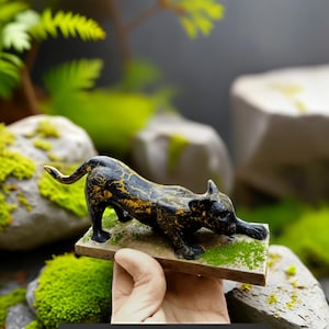 Handmade Crackle Finish Cat Sculpture: Air Dry Clay, Rosewood Base