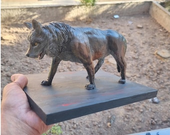 Realistic Gray Wolf Sculpture, Handmade Wildlife Art, Air-Dry Clay