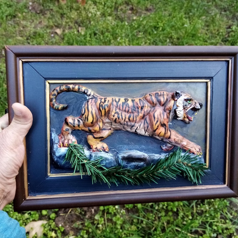 Handmade Tiger Relief Sculpture Wall Art, Wildlife Wall Decor, Jungle Themed Gift image 2