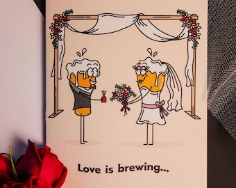 Love Is Brewing Beer Themed Wedding Greeting Card