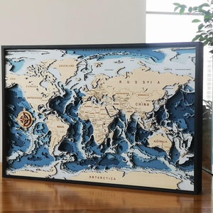 3D-wereldkaart | Meerlaags, lasergesneden