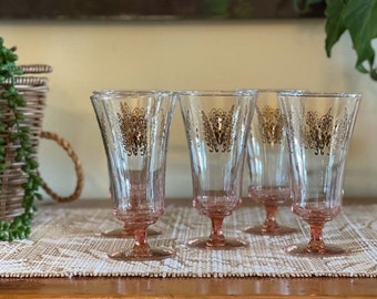 Set 5 Vintage Pink with gold scroll work Champagne, Parfait, Mimosa Glasses