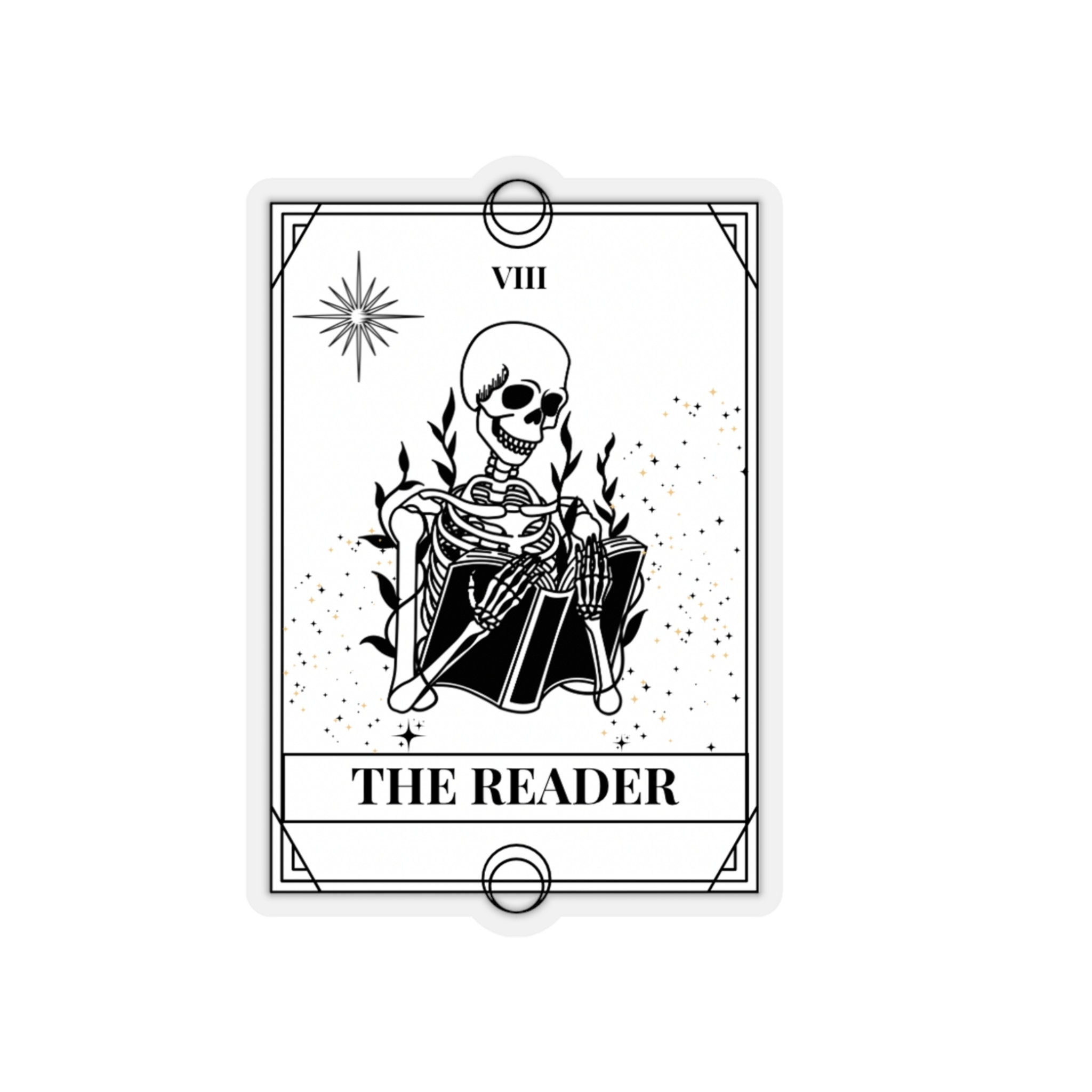 The Reader Tarot Card Skull Books Sticker - Spiral Circle