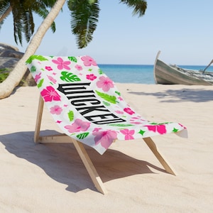 Wicked Floral Beach Towel: Tropical Pink & Green