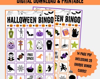Halloween Bingo Game: Spooky Party Activity, Printable PDF (20 Cards)