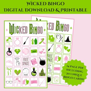 Wicked Bingo numérique, jeu de société Wicked, bingo imprimable, activité Wicked pour les enfants, Elphaba Bingo, Glinda Bingo, Wicked Files, Wicked Game