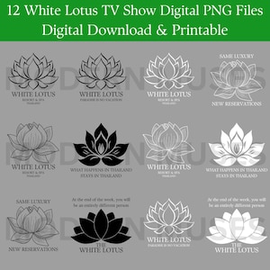 DIGITAL Set of 12 White Lotus Png Files, Lotus Flower, Thailand, Season 3, TV Show, TV Series, White Lotus Show, Resort and Spa, Lotus S3