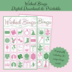 DIGITAL Wicked Bingo, Wicked Party Game, Printable Bingo, Wicked Activity for Kids, Elphaba Bingo, Glinda Bingo, Wicked Files, Wicked Game