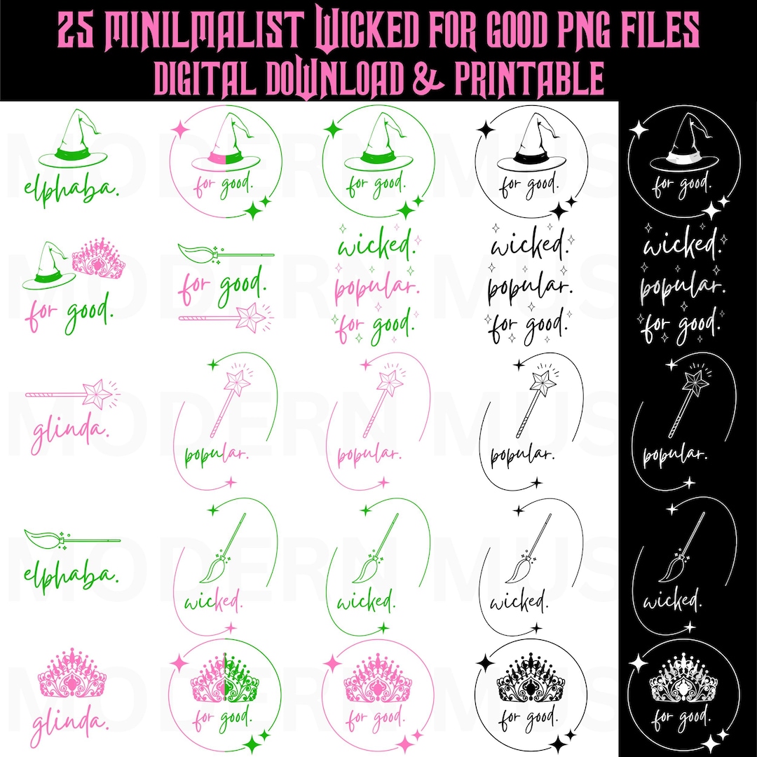 Wicked for Good PNG Bundle: Minimalist Movie Digital Files (set of 25 ...