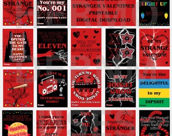 Upside Down Stranger Valentines: biglietti di San Valentino stampabili per la classe (download digitale)