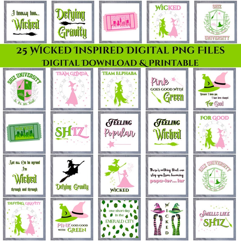 Wicked Inspired PNG Prints: Elphaba, Glinda, Shiz (digital Download) - Etsy