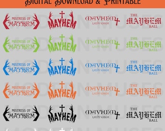 Conjunto digital de 24 archivos PNG de Mayhem Lady Gaga, paquete PNG de Mayhem, Mayhem Ball PNG, Mayhem Tour, regalo para pequeños monstruos, gira de Gaga, gótico