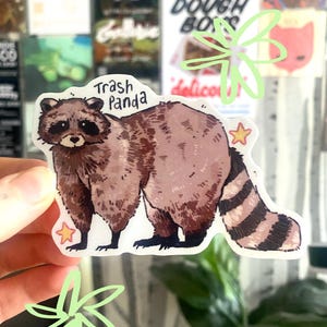 Pegatina de mapache y panda de la basura