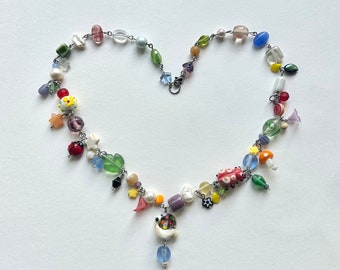 Handmade colourful outdoors beaded and wired necklace