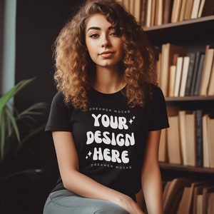 Bella & Canvas 3001 TShirt Mockup - Bella Canvas Shirt - Black Mockup - Shirt Mockup - Cozy Mockup - Model Mockup - Bookish Mock