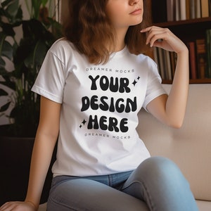 Bella & Canvas 3001 TShirt Mockup - Bella Canvas Shirt - White Mockup - Shirt Mockup - Cozy Mockup - Model Mockup - Bookish Mock - Tee Mock