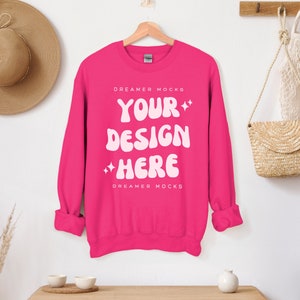 Heliconia Gildan 18000 Mockup | Gildan 18000 Mockup, Flat Lay Sweatshirt Mock-up, Gildan 18000 Crewneck Hanging, POD Mockup, Boho Mockup